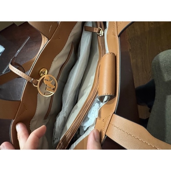 NWT Nine West Sutton Place Tote Bag Caramel Canvas Woven Cage WGN111623 - Picture 10 of 14